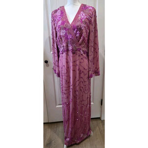 VTG Mode O Day Singapore Beaded Sequin Maxi Dress Flapper Gatsby Pink Measure L